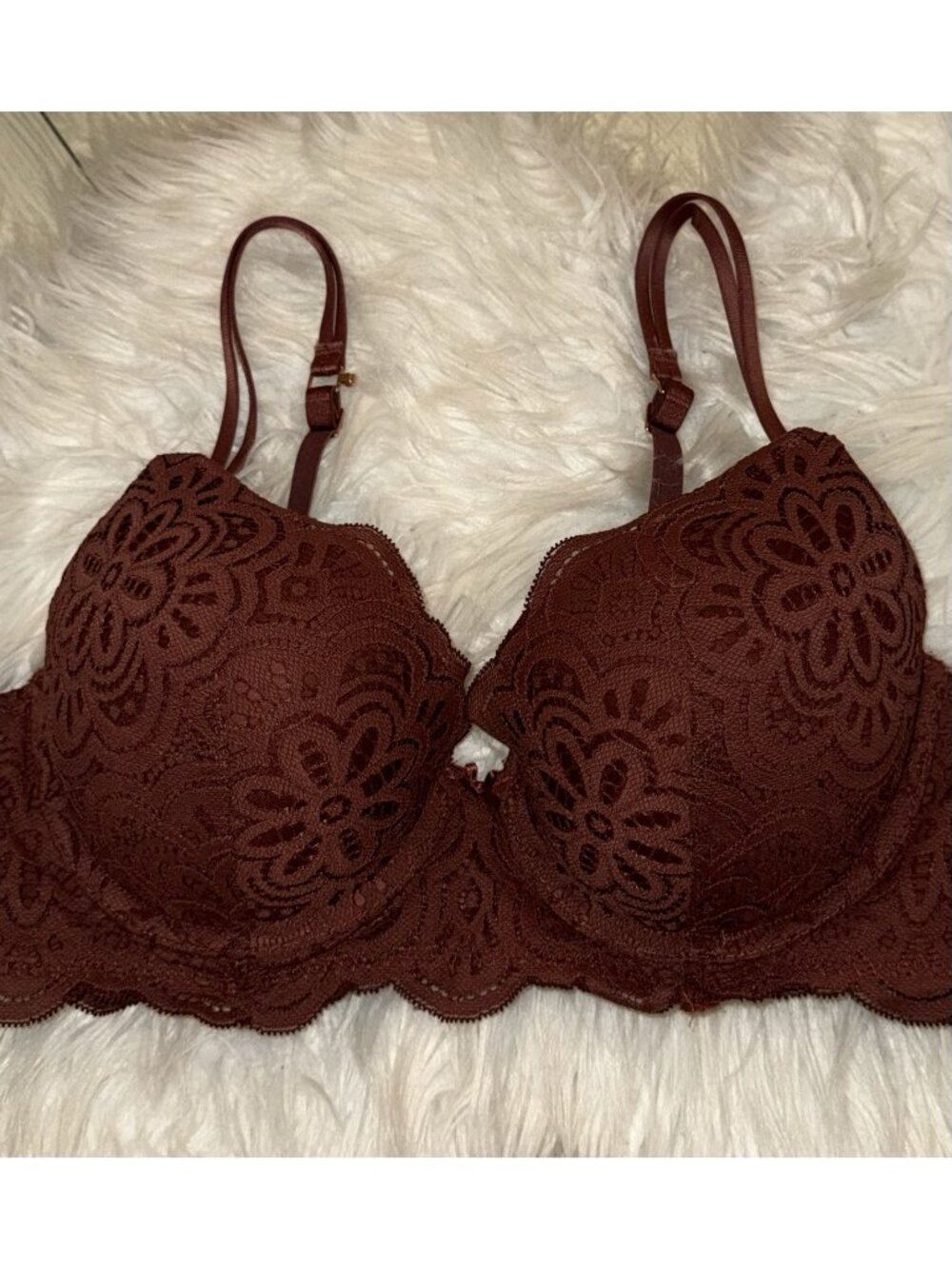 Aerie Real Power Plunge Bra Floral Print Lace Padded Underwire Womens 38B Brown - Picture 3 of 7